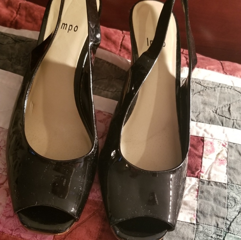 Impo cork wedge patten leather peep toe dress shoe